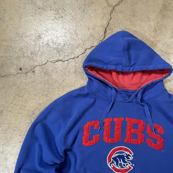 Vintage Chicago Cubs Hoodie Mens M Blue Sweatshirt MLB Baseball Team Logo Y2K - Picture 4 of 7